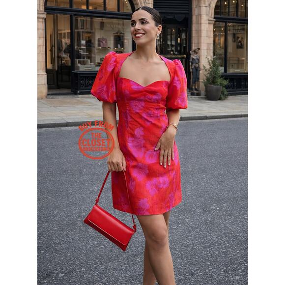 ZARA Open Back Mini Dress Puff Sleeve Fuchsia NWT - Picture 7 of 16